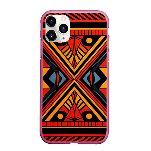 Чехол iPhone 11 Pro матовый Геометрический узор в африканском стиле / 3D-Малиновый – фото 1