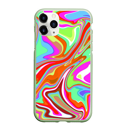 Чехол iPhone 11 Pro матовый Цветная плазменная абстракция / 3D-Салатовый – фото 1