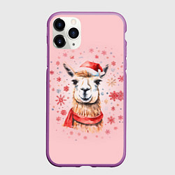 Чехол iPhone 11 Pro матовый Лама в красной шапке и шарфе, цвет: 3D-фиолетовый