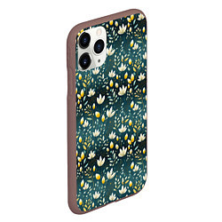 Чехол iPhone 11 Pro матовый Цветочки на зеленом поле паттерн, цвет: 3D-коричневый — фото 2