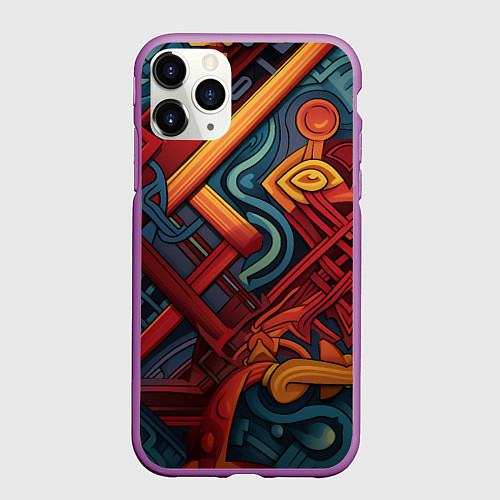 Чехол iPhone 11 Pro матовый Абстрактный узор в этническом стиле / 3D-Фиолетовый – фото 1