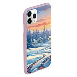 Чехол iPhone 11 Pro матовый Новогодний пейзаж зимний, цвет: 3D-розовый — фото 2