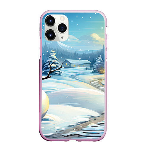 Чехол iPhone 11 Pro матовый Зима новый год / 3D-Розовый – фото 1
