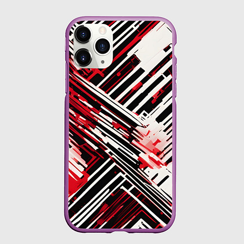 Чехол iPhone 11 Pro матовый Киберпанк линии белые и красные / 3D-Фиолетовый – фото 1