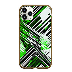 Чехол iPhone 11 Pro матовый Киберпанк линии белые и зелёные