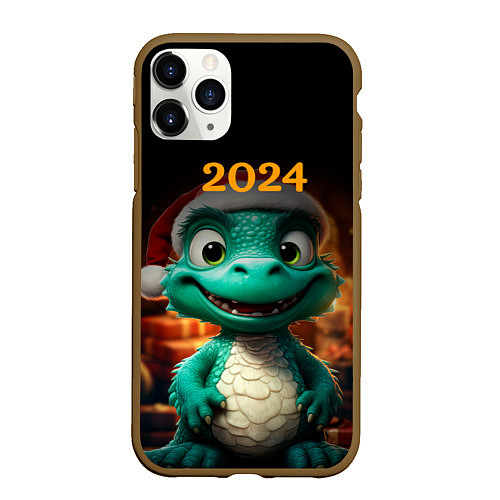 Чехол iPhone 11 Pro матовый Зеленый дракон 2024 / 3D-Коричневый – фото 1