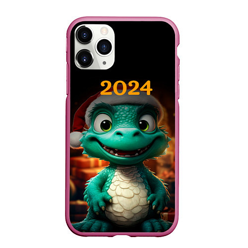 Чехол iPhone 11 Pro матовый Зеленый дракон 2024 / 3D-Малиновый – фото 1