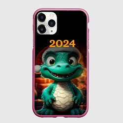 Чехол iPhone 11 Pro матовый Зеленый дракон 2024, цвет: 3D-малиновый