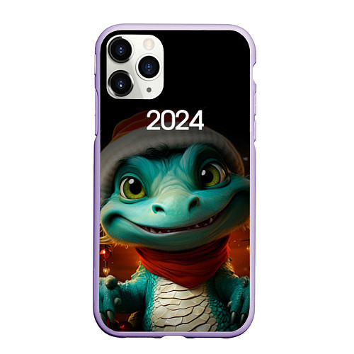 Чехол iPhone 11 Pro матовый Милый зеленый дракон / 3D-Светло-сиреневый – фото 1