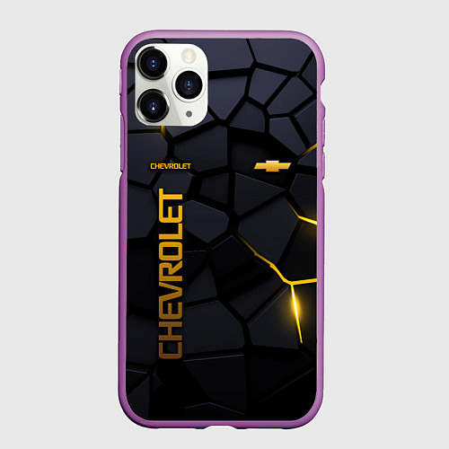 Чехол iPhone 11 Pro матовый Chevrolet - плиты с эффектом свечения / 3D-Фиолетовый – фото 1