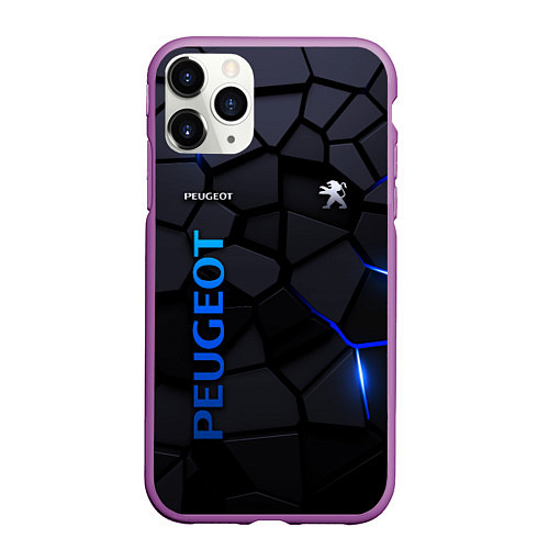 Чехол iPhone 11 Pro матовый Peugeot - плиты с эффектом свечения / 3D-Фиолетовый – фото 1