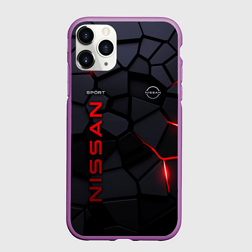 Чехол iPhone 11 Pro матовый Nissan - плиты с эффектом свечения / 3D-Фиолетовый – фото 1