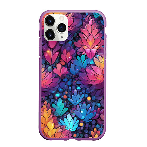 Чехол iPhone 11 Pro матовый Растительный абстрактный узор / 3D-Фиолетовый – фото 1