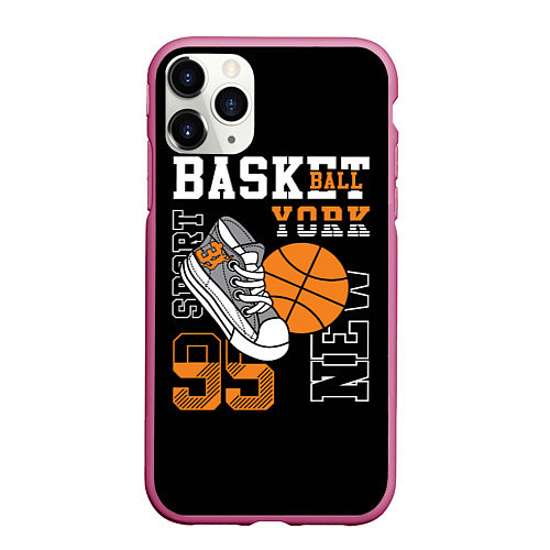 Чехол iPhone 11 Pro матовый Basketball New York / 3D-Малиновый – фото 1