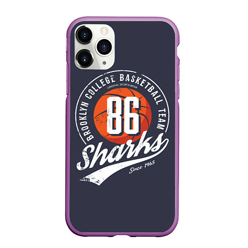 Чехол iPhone 11 Pro матовый Basketball sharks / 3D-Фиолетовый – фото 1