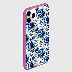 Чехол iPhone 11 Pro матовый Гжель узор паттерн, цвет: 3D-фиолетовый — фото 2