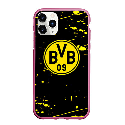 Чехол iPhone 11 Pro матовый Borussia yellow splash / 3D-Малиновый – фото 1