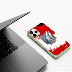 Чехол iPhone 11 Pro матовый Атака титанов аниме краски, цвет: 3D-салатовый — фото 2