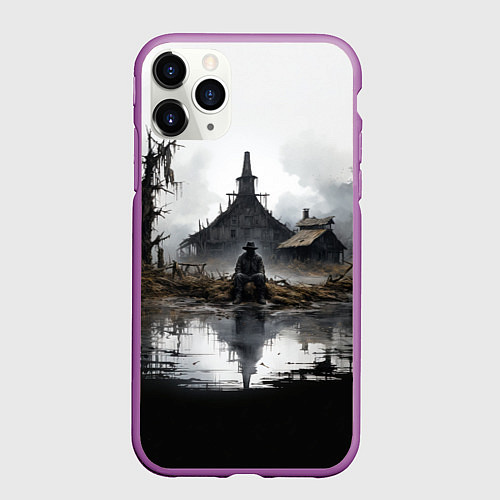 Чехол iPhone 11 Pro матовый Изба на болоте / 3D-Фиолетовый – фото 1