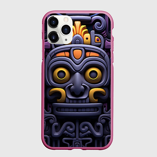 Чехол iPhone 11 Pro матовый Орнамент в стиле ацтеков / 3D-Малиновый – фото 1
