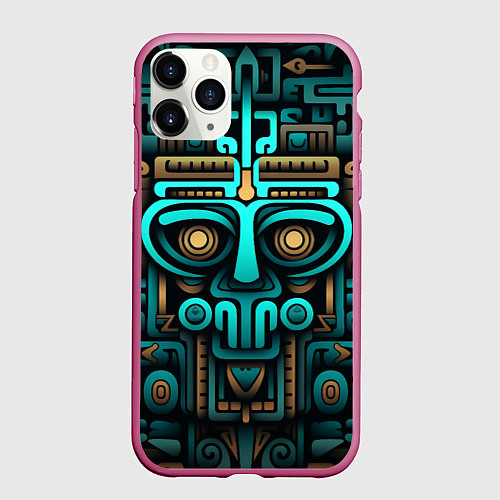 Чехол iPhone 11 Pro матовый Орнамент в ацтекском стиле / 3D-Малиновый – фото 1