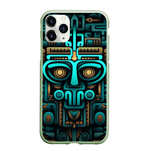 Чехол iPhone 11 Pro матовый Орнамент в ацтекском стиле / 3D-Салатовый – фото 1