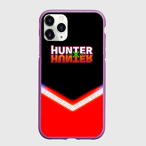 Чехол iPhone 11 Pro матовый Охотник х Охотник неоновые иероглифы / 3D-Фиолетовый – фото 1