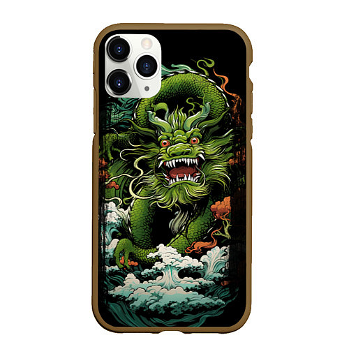 Чехол iPhone 11 Pro матовый Зеленый дракон символ года / 3D-Коричневый – фото 1