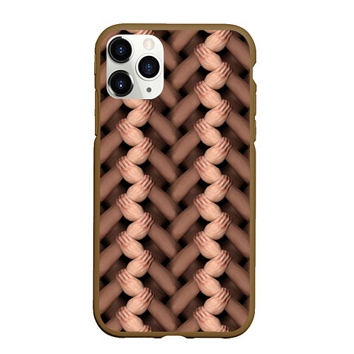 Чехол iPhone 11 Pro матовый Плетёнка сцепленных рук / 3D-Коричневый – фото 1