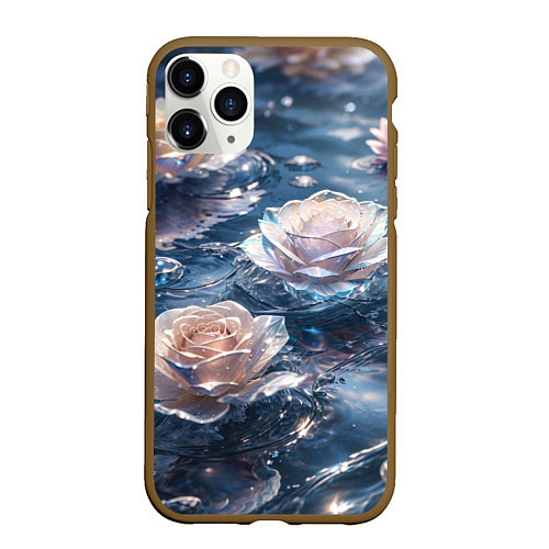 Чехол iPhone 11 Pro матовый Белые розы на воде / 3D-Коричневый – фото 1