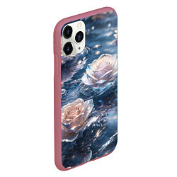 Чехол iPhone 11 Pro матовый Белые розы на воде, цвет: 3D-малиновый — фото 2