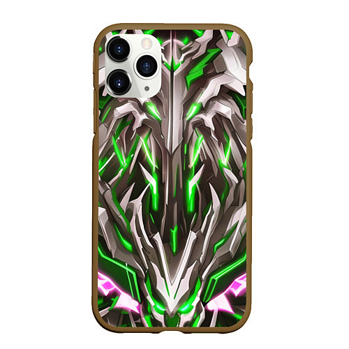 Чехол iPhone 11 Pro матовый Зелёная киберпанк броня / 3D-Коричневый – фото 1