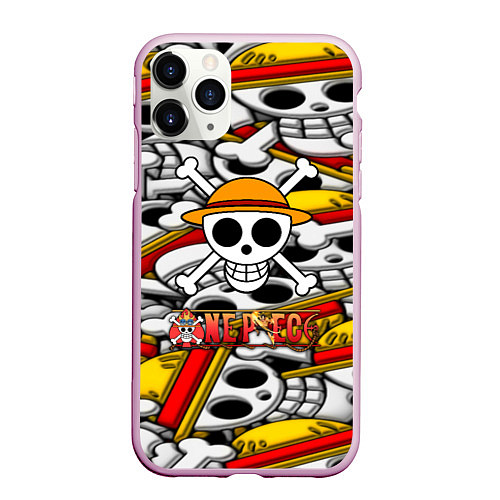 Чехол iPhone 11 Pro матовый One Piece logo pattern pirat / 3D-Розовый – фото 1