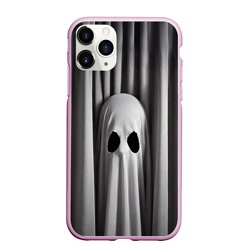 Чехол iPhone 11 Pro матовый Серые шторы и призрак / 3D-Розовый – фото 1