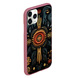 Чехол iPhone 11 Pro матовый Паттерн в славянской стилистике, цвет: 3D-малиновый — фото 2