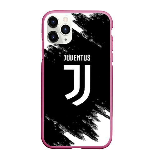 Чехол iPhone 11 Pro матовый Juventus спорт краски черно белый / 3D-Малиновый – фото 1