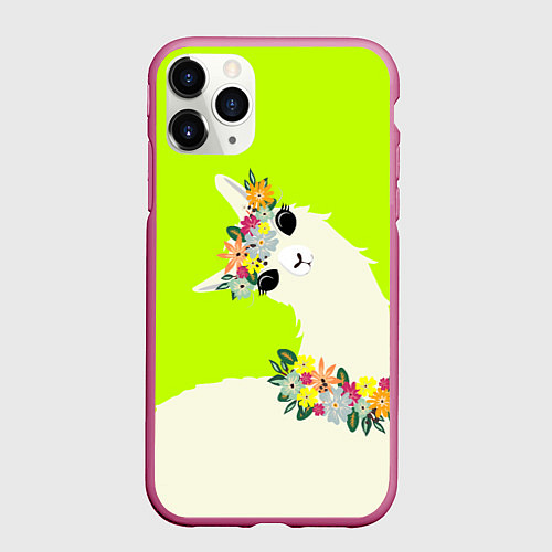Чехол iPhone 11 Pro матовый Летняя лама - альпака в венке / 3D-Малиновый – фото 1