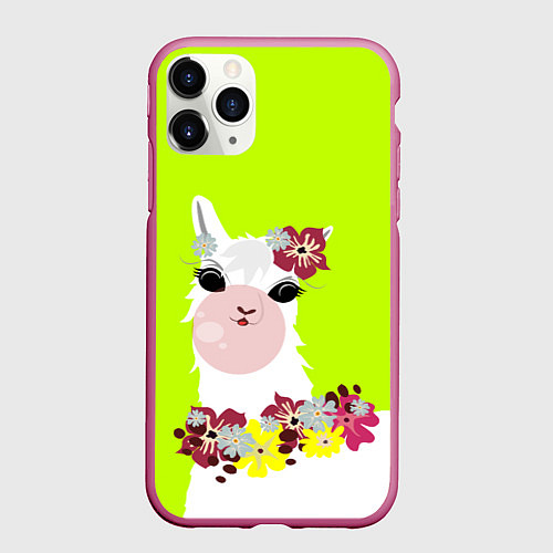 Чехол iPhone 11 Pro матовый Лама - альпака в венке / 3D-Малиновый – фото 1