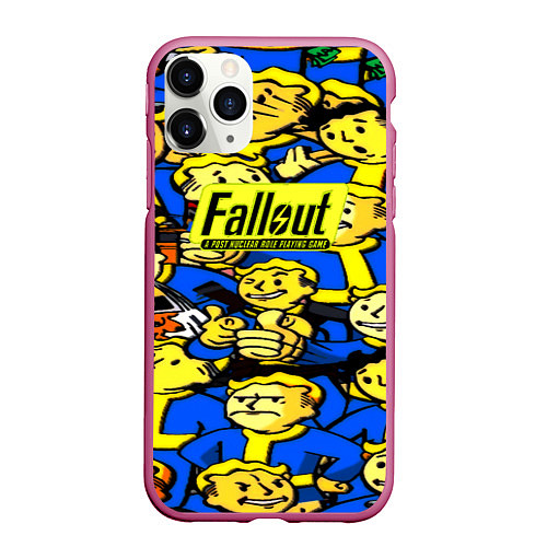 Чехол iPhone 11 Pro матовый Fallout logo game / 3D-Малиновый – фото 1