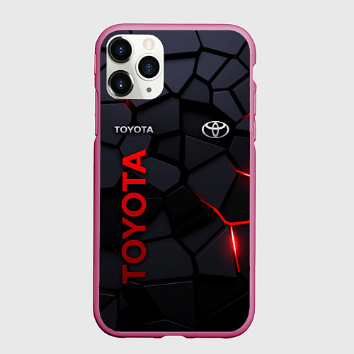 Чехол iPhone 11 Pro матовый Toyota - плиты с эффектом свечения / 3D-Малиновый – фото 1