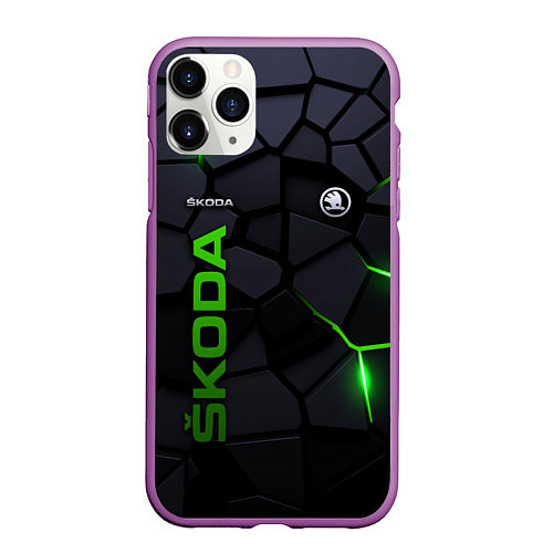 Чехол iPhone 11 Pro матовый Skoda - плиты с эффектом свечения / 3D-Фиолетовый – фото 1