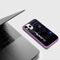 Чехол iPhone 11 Pro матовый Subaru - плиты с эффектом свечения, цвет: 3D-фиолетовый — фото 2