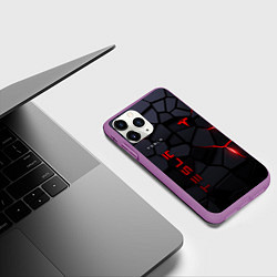 Чехол iPhone 11 Pro матовый Tesla - плиты с эффектом свечения, цвет: 3D-фиолетовый — фото 2