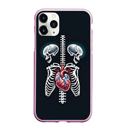 Чехол iPhone 11 Pro матовый Два сросшихся скелета и сердце, цвет: 3D-розовый