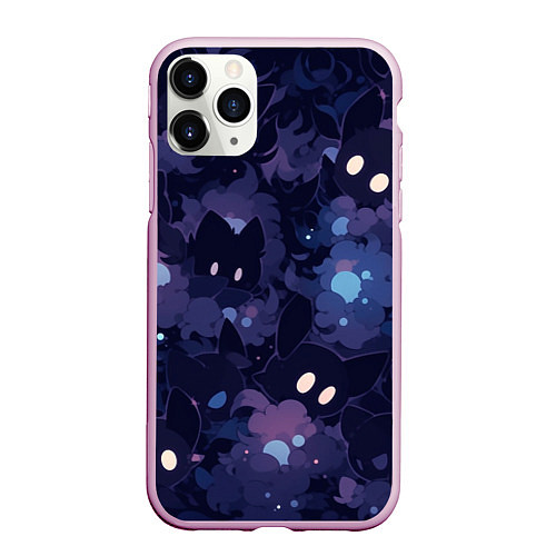 Чехол iPhone 11 Pro матовый Фиолетовые котики / 3D-Розовый – фото 1