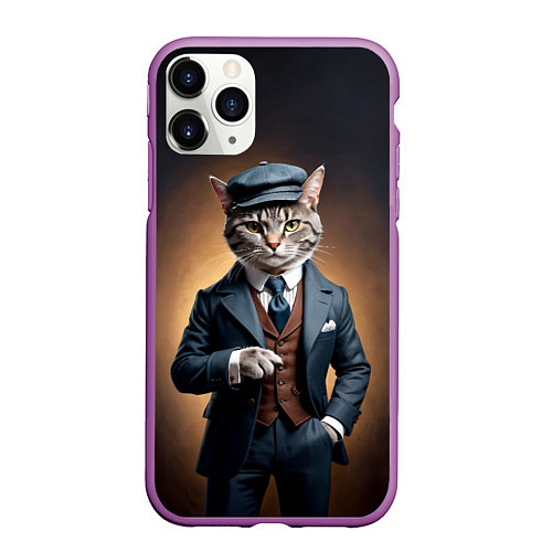 Чехол iPhone 11 Pro матовый Кот в стиле Томаса Шелби - Острые козырьки / 3D-Фиолетовый – фото 1