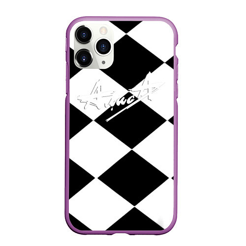 Чехол iPhone 11 Pro матовый Алиса шахматная клетка / 3D-Фиолетовый – фото 1