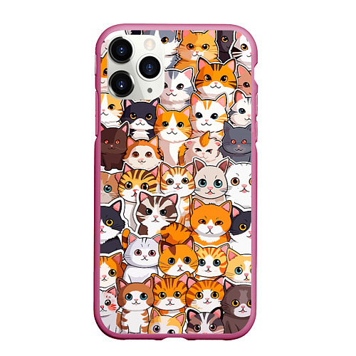 Чехол iPhone 11 Pro матовый Очень много котиков / 3D-Малиновый – фото 1