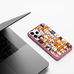 Чехол iPhone 11 Pro матовый Очень много котиков, цвет: 3D-малиновый — фото 2