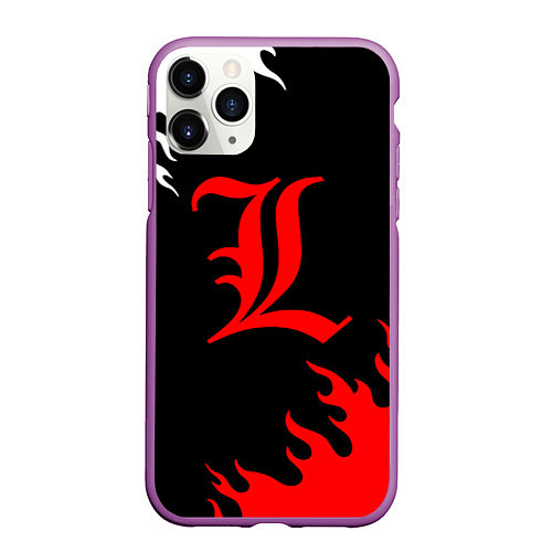 Чехол iPhone 11 Pro матовый Death note огонь аниме / 3D-Фиолетовый – фото 1